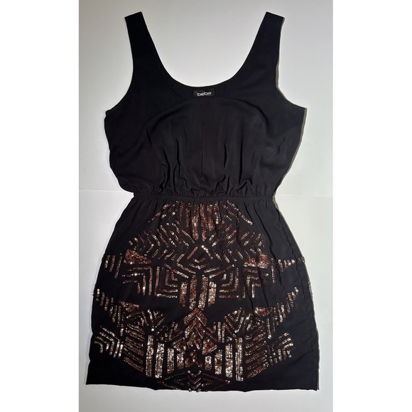 Bebe Black Sleeveless Dress With Copper Sequins Size Small - Picture 1 of 7